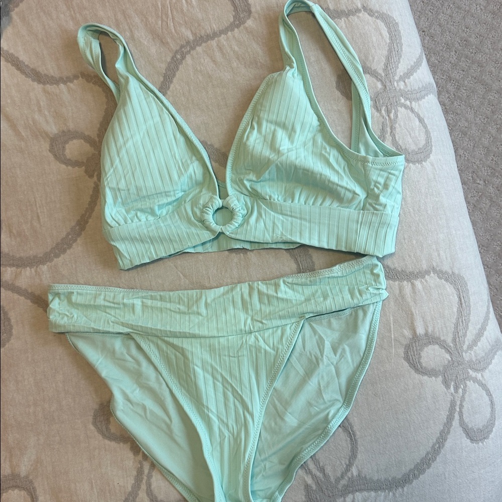 Aerie aqua ribbed bikini top set